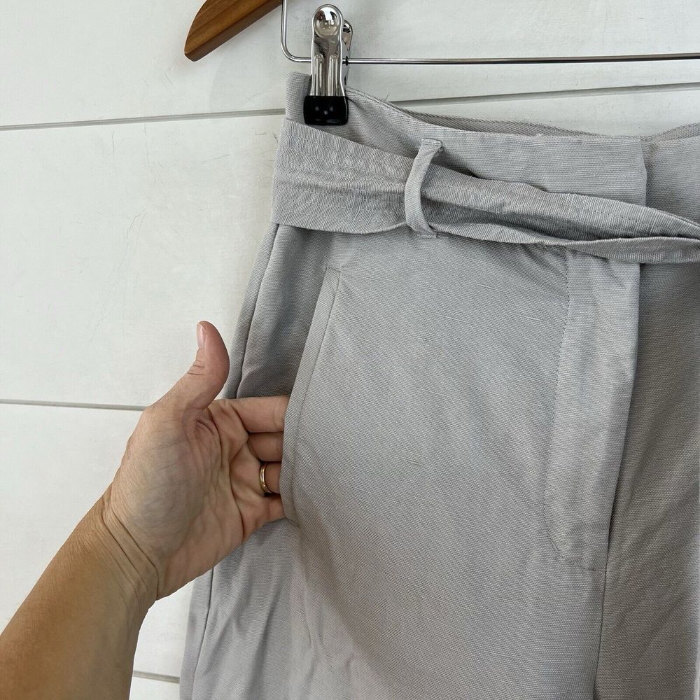 Wilfred 4 Jallade‎ Gray Linen Trousers Pants Tie Waist Crop Belted - Picture 3 of 10